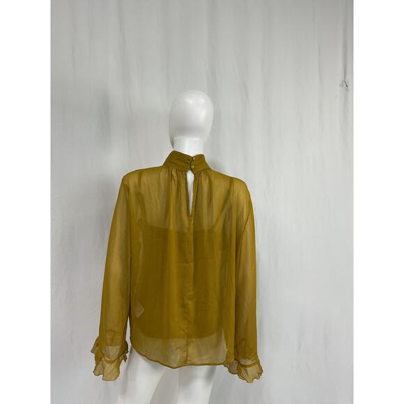Anthropologie Long-Sleeve Yellow Polyester High-Neck Sheer Blouse Size M - Picture 3 of 5